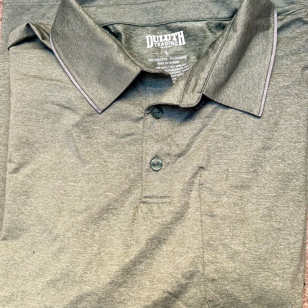 Duluth Mens Short Sleeve Green Heather Polo Large